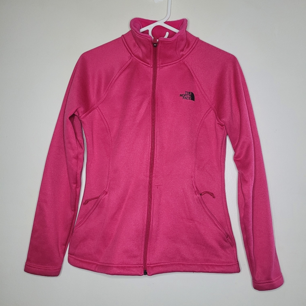 The North Face Full Zip Fleece Pink Jacket Women's Small Mock Neck Zip Pockets